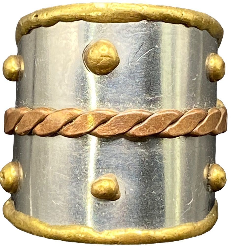 Anju designer metal cuff ring adjustable stainless, brass and copper braid beads